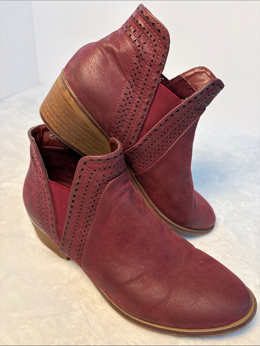MIA Burgundy Perforated Leather Style Ankle Booties Size 8.5
